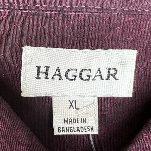 Haggar Tuckless Burgundy Short Sleeve Cotton Button Down Shirt - Size XL, NWT - Picture 6 of 10